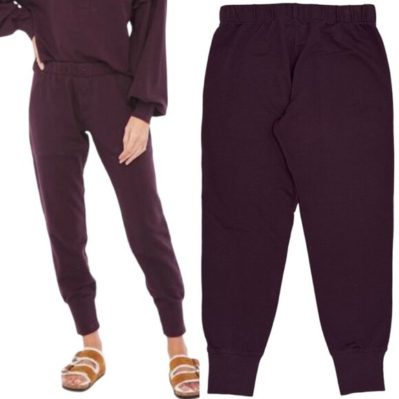 Sundays Mid-Rise Brynn Boxer Button Detail Relaxed Jogger Pants in Berry Size 1 - Picture 2 of 15